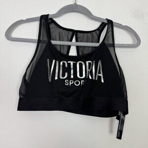 Victorias Secret Sport The Player Black Silver Mesh Racerback Sports Bra Sz L